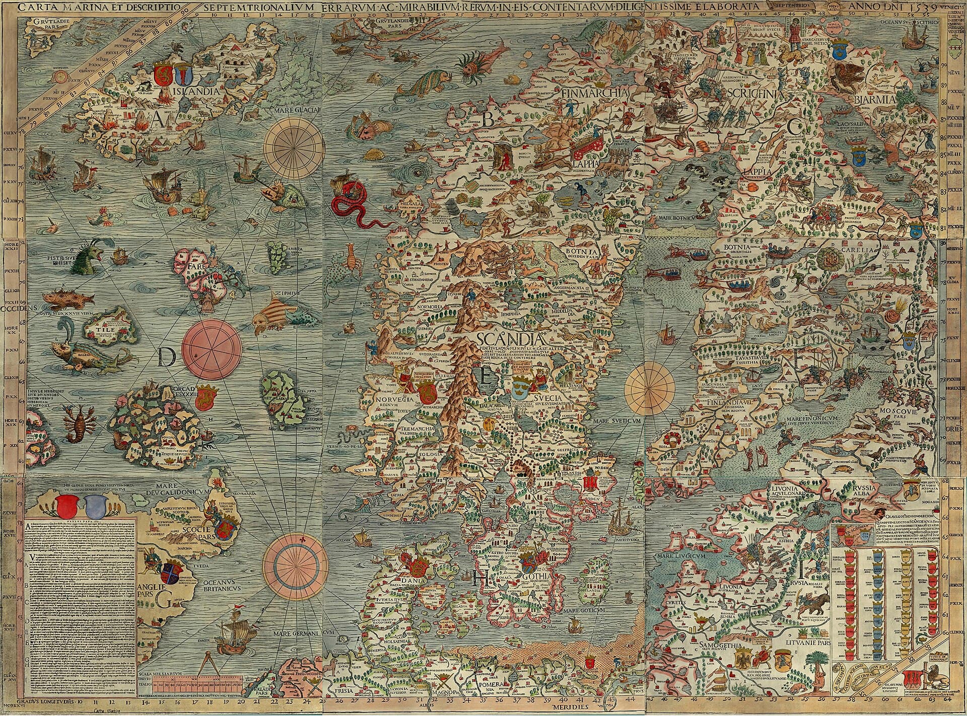 Where the data ran out, they drew monsters. 1539. Olaus Magnus, Carta Marina.